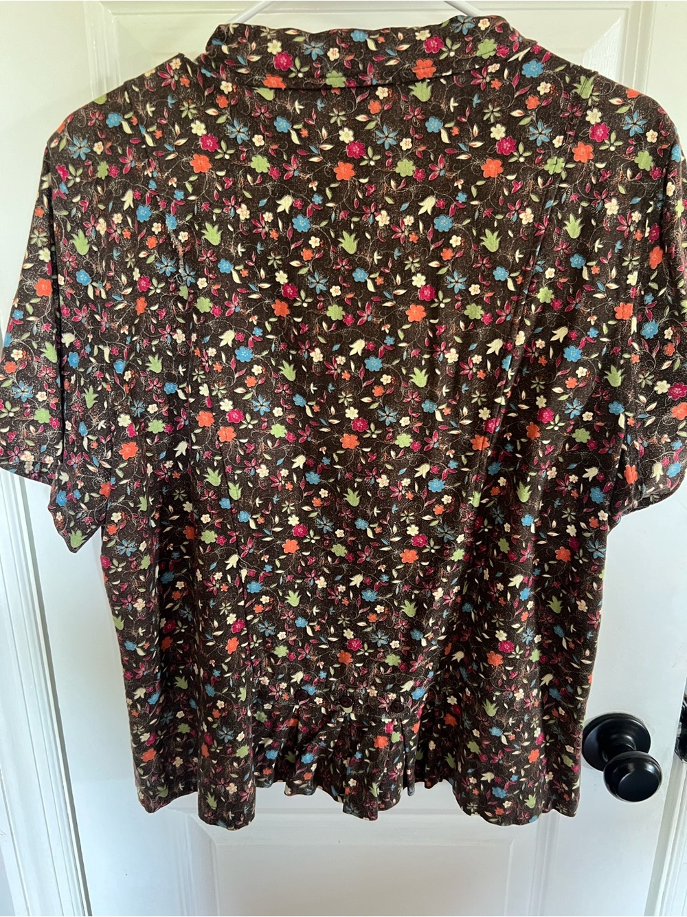 Christopher & Banks Brown Floral Button-Front Short Sleeve Shirt - Picture 2 of 5